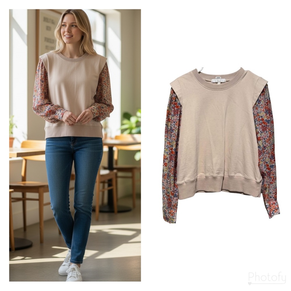 Karlie Beige and Floral Sleeve Blouse
